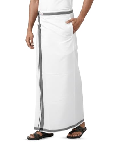 Image of TUNI MANI Kerala Style Men's Cotton Welcro Pocket Dhoti, Vesti /adjustable for all size (Single Dhoti)