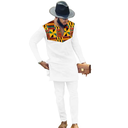 African Men‘s Clothing Fashion Suit Two Pieces Set Dashiki Outfit Top Pant Tracksuit