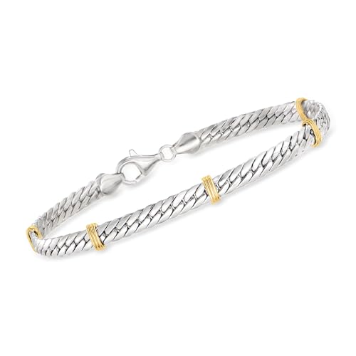 Ross-Simons Sterling Silver and 14kt Yellow Gold Cuban-Link Bracelet