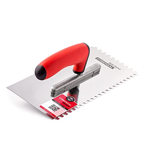 COMENSAL® Truelle de Dentée - Taloche pour Colle en Acier Inoxydable - Crantée Outil de Tuile - Made in EU - Dent 6x6 mm