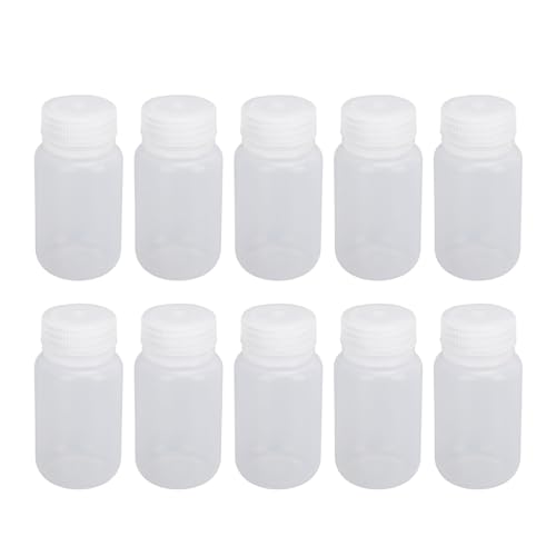 Aqur2020 10Pcs Plastic Reagent Bottle, Shatterproof PP, Wide Mouth for Lab Liquid Storage, Reusable Sample Container (15ml)