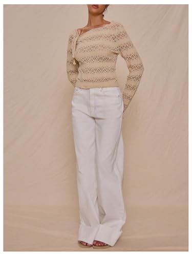 Milumia Women's Long Sleeve Boat Neck Sheer Sweaters Bow Knot Slim Fit Casual Pullovers4