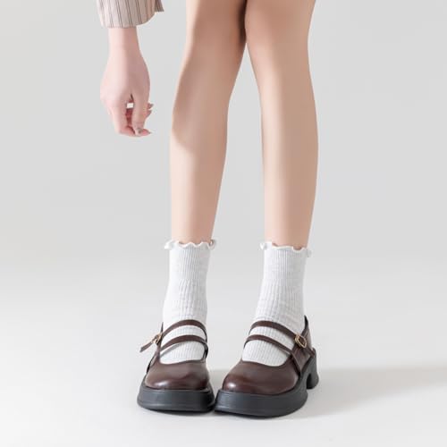 Image of Mcool Mary Womens Ruffle Socks, Cute Ankle Winter Warm Knit Cotton Frilly Sock 6 Pack