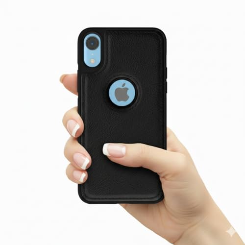 Image of Leather Case for Apple iPhone XR Premium Protective Stylish Slim Cover with Shockproof Raised Edges Black