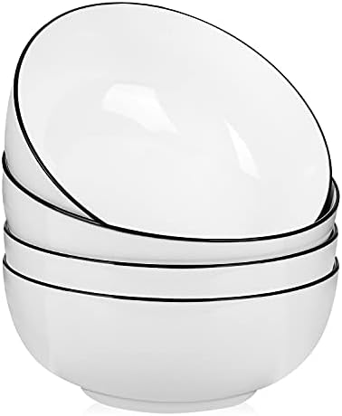 AnBnCn Salad Soup 4-Pack-40 Oz Big Stackable Round White Fine Porcelain Cereal Pasta Bowl-Sets