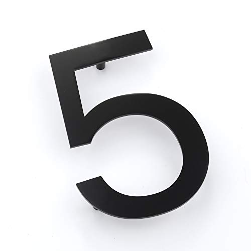 Mellewell Floating House Numbers 5 Inch Stainless Steel 18-8, Comtemporary Style Black, Number 5 Five, HN05HB-5 - Thumbnail 2