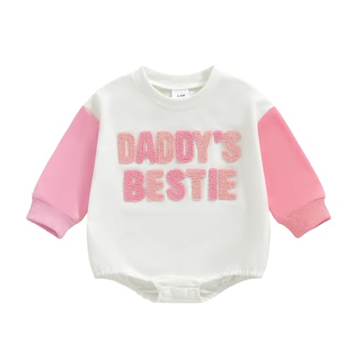 Image of AHUGHAUE Newborn Baby Girl Outfit Letters Embroidery Sweatshirt Bubble Romper Cute Long Sleeve Bodysuit