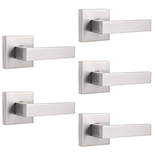 Free Shipping Over $50 Probrico [Pack of 5]Door Lever Dummy Lever Door Handle for Closets French Doors,Square Dummy Door Lever,Non-Turning Single Side Pull with Satin Nickel Finish,Easy Installation Pull Only Lever Set