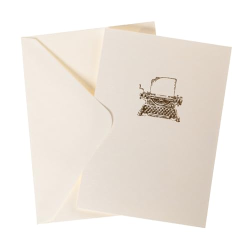 Image of Graphique Typewriter Cards, Pack of 10 Cards with Envelopes, All Occasion Greetings, Blank Inside, Gold Foil Embossing, La Petite Press Collection Boxed Set, 3.25 inch x 4.75 inch