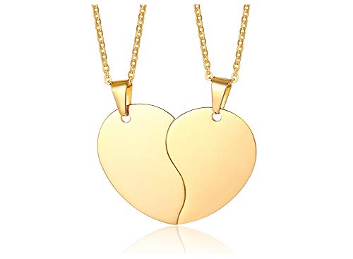 Mealguet Jewelry Personalized Custom Stainless Steel His and Hers A Set of 2 Matching Heart Puzzle Pendant Necklace