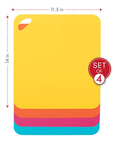 Image of Dexas Heavy Duty Cutting Board Grippmat, Flexible Cutting Boards for Kitchen, Set of 4, Non Slip Plastic Board Cutting Mat 11.5 by 14 inches, Bright Blue, Yellow, Orange and Pink Set Kitchen Gadgets
