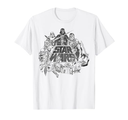Star Wars Classic Characters Cast Line Art Vintage Disney+ T-Shirt