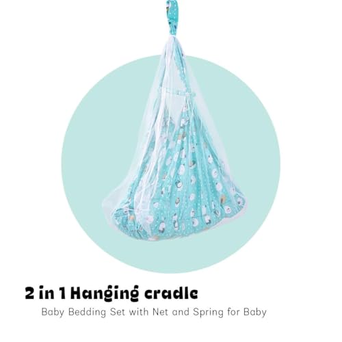 Image of BAYBEE LunaNest Hanging Cradle for New Born Baby | Baby Swing with Mosquito Net and Spring | Portable Thottil /Uyyala /Jhula for Kids with Bedding Set for 0 to 2 Years Boys Girls (Green)