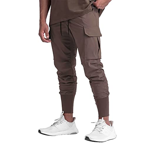 Zacago Men Jogger Lightweight Gym Pants Lounge Slim Fit Athletic Quick-Dry Pants Tapered Workout Training Sweatpants With Pockets Brown Medium #TOP18