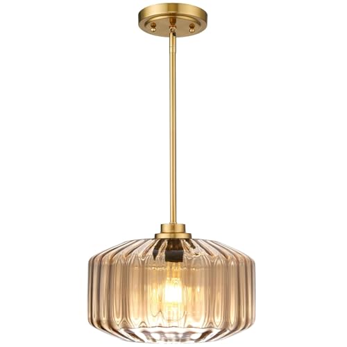 Image of Mid Century Modern Pendant Light Glass Hanging Ceiling Light Fixture Amber Kitchen Island Pendant Lighting Gold Chandelier Hanging Lamp for Living Room Dining Room Bedroom
