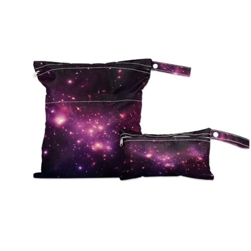 GzLeyigou 2 Set Purple Starry Sky Wet Dry Bags for Baby Cloth Diapers Waterproof Reusable Storage Bag for Travel,Beach,Pool,Daycare,Stroller,Gym,Laundry,Dirty Clothes,Swimsuits Wet Clothes, Wet Bag