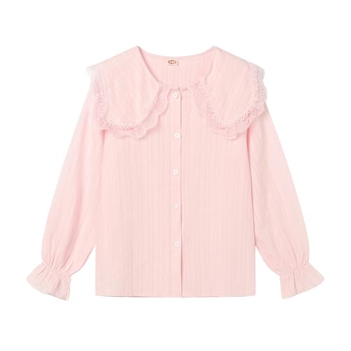 LittleSpring Girls Button Down Shirt for Kids Peter Pan Collar Ruffle Blouse