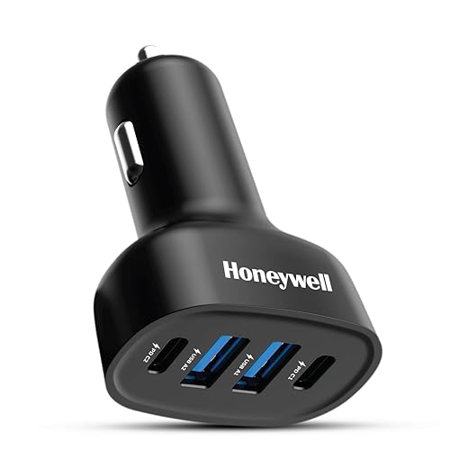Honeywell Micro CLA 100W PD Smart Car Charger, Adapter for iPhone and Android, 2xType C & 2xUSB A Port, Ultra-Fast Charging, Compatible with All Smartphones & Tablets.