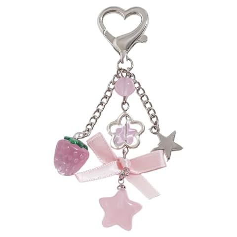CasaPopz Cute Coquette Aesthetic Y2K Kawaii Keychain Strawberry Bow Star Pendants Keyrings Kawaii Accessories Keychain for Backpacks Purses Bags Cover