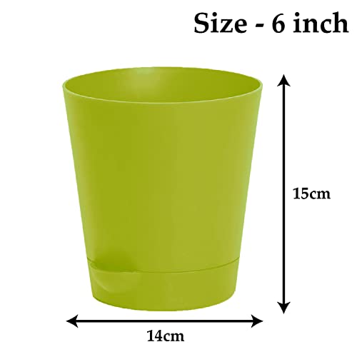 Image of Heart Home Plastic Titan Pot|Garden Container for Plants & Flowers|Self-Watering Pot with Drainage Holes,6 Inch,Pack of 4 (Green)