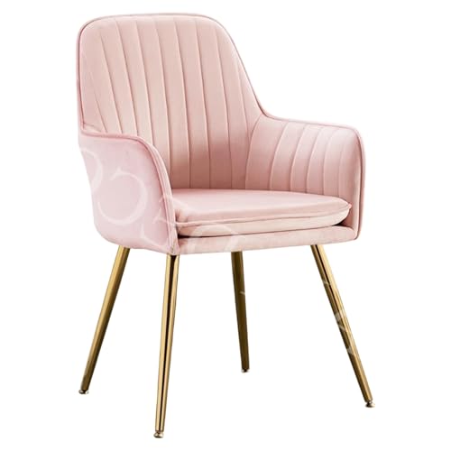 Image of Velvet Chair with Floral Pillow for Home | Modern Accent Armchair in Soft Velvet Fabric with Golden Legs | Set of 2 Premium Accent Chair for Living Room Bedroom Restaurent | (Baby Pink)