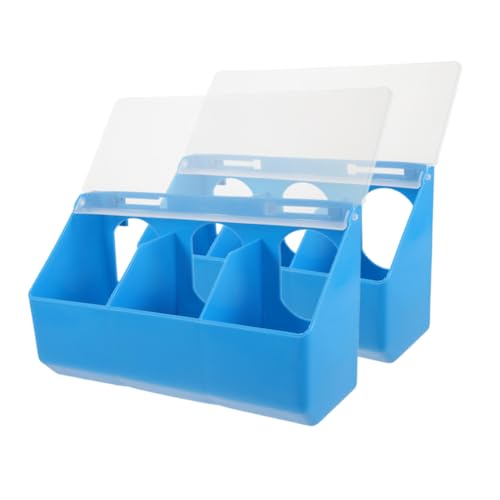 CHICAMPERA 2個 三孔掛け餌箱 ふた付き ブルー 鳩 家禽用プラスチック製バードカップ 小鳥餌入れ容器 食べこぼし防止清潔保持 鳥かご用餌台