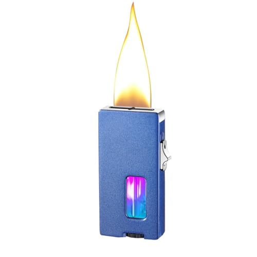 Encendedor de llama ancha, encendedor de butano recargable de múltiples orificios, encendido por arco, con función única de encendido por agitación, tanque de gas visible, llama suave plana ancha ajus