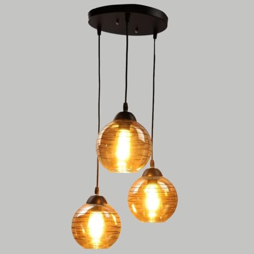 Image of Premium Luster Glass 3-Light Cluster Hanging Ceiling Lamp | Modern Textured Globe Chandelier Pendant Light for (Bulb not Included) Cluster Set
