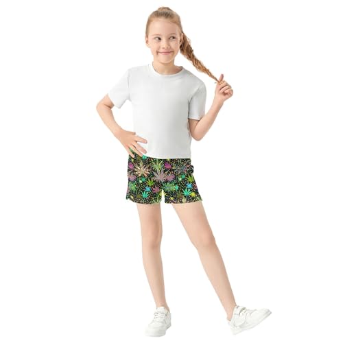 Girls Lounge Shorts Colorful Leaves Print Athletic Pajama Sleepwear Kids Cute Summer Clothing, X-Small2
