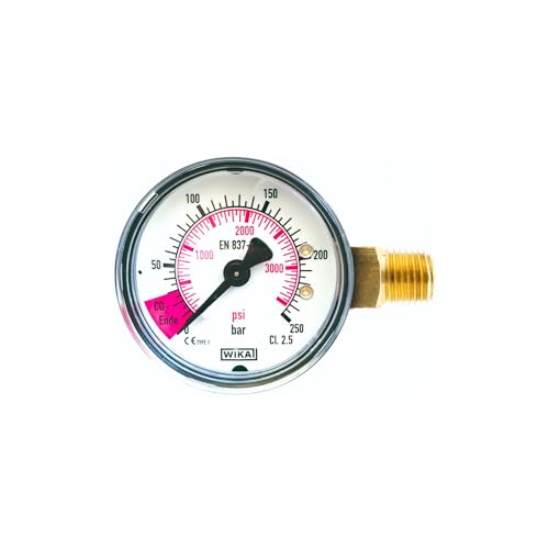 ich-zapfe Manometer Druckluft - Inhaltsmanometer mit roten Bereich für CO2-Ende, 1/4' AG - Druckluftmanometer - Druckanzeige für CO2-ende