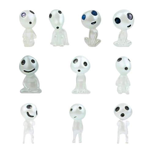 WeddHuis 10 Piezas Princesa Mononok, Figura Princesa Mononoke, Kodama Luminoso, áRbol Elfos, Resina Miniatura, Estatua Kit