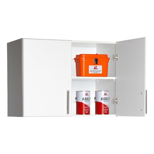 Prepac White Cabinet: Elite Wall Cabinet, WEW-3224 Garage Cabinet with Storage Shelf, Stackable 16"D x 32"W x 24"H, Perfect as a Garage Storage Cabinet with Doors and Shelves