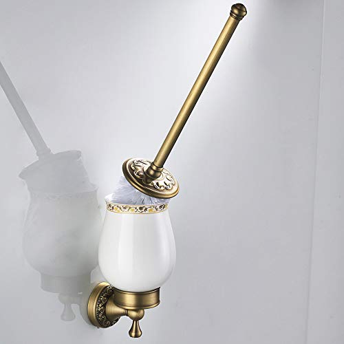 Preisvergleich Produktbild BigBig Home WC Toilettenbürstenhalter mit Keramik Becher und Bürste aus Messing, Klobürstenhalter Gold Wandmontage