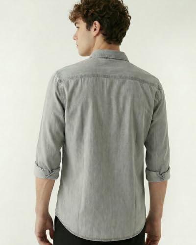 Image of Amazon Brand - INKAST Men Washed Cotton Twill Denim Casual Button Down Shirt | Full Sleeves | Regular Fit | Stylish Summer - Everyday Wear