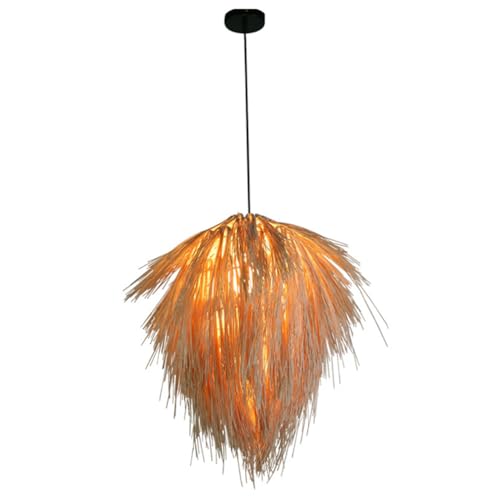 HAIIQU Lámparas Colgantes Bohemias Para Isla De Cocina Lámpara Colgante Natural Con Forma De Pluma De Rafia Y Pantalla De Hierba Lámpara Araña Con Tropical Costera Iluminación Ambiental Cálida