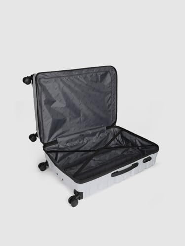 Image of Teakwood Unisex Trolley Bag for Travel, Hard Cabin Trolley Suitcase Bag, Numver Lock System 360 Degree 8 Rotating Wheels | Set of 3 (55, 65, 76 CM, Metallic Silver)