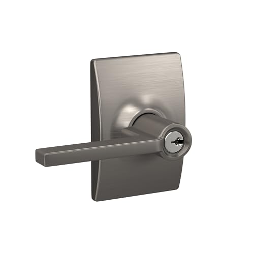 Image of SCHLAGE Latitude Keyed Entry Door Handle, Reversible, Satin Nickel | Keyed entry lever door handle with turn-button lock, Easy to install, Certified security & durability, Universal fit, 2 keys