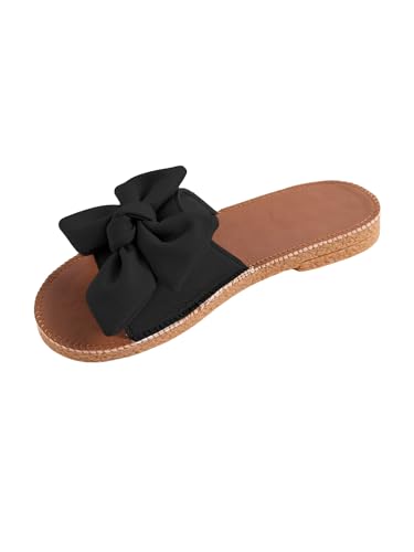 Image of Verdusa Women's Bow Flat Sandals Leather Open Toe Flats Summer Vacation Shoes Beach Sandals Outdoor Slippers