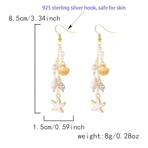 Summer Earrings for Women 2025, 925 Sterling Silver Hypoallergenic Gold Seashell Pink Starfish Pearl Earrings for Women Boho Beach Gold Conch Bohemia Sea Shell Ocean Scallop Trendy Jewelry3