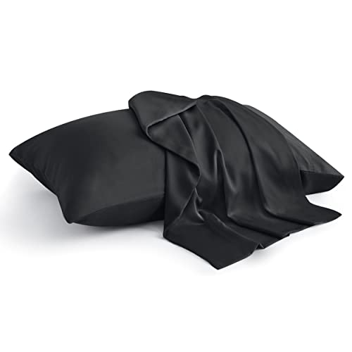 Image of BEDELITE Cooling Pillow Cases Queen 2Pcs, Rayon Made from Bamboo, Black