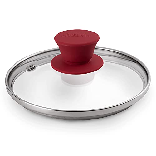 cuisinel glass lid with steam vent hole - 6"-inch/15.24cm - compatible with lodge cast iron skillet pan - fully assembled universal replacement cover - tempered, oven safe - reinforced stainless rim