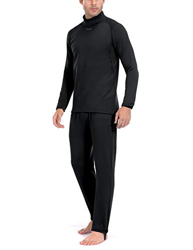 Dasawamedh Men's Fleece Thermal Underwear Set Lightweight Warm Base Layers for Hiking Skiing Diving, Black S