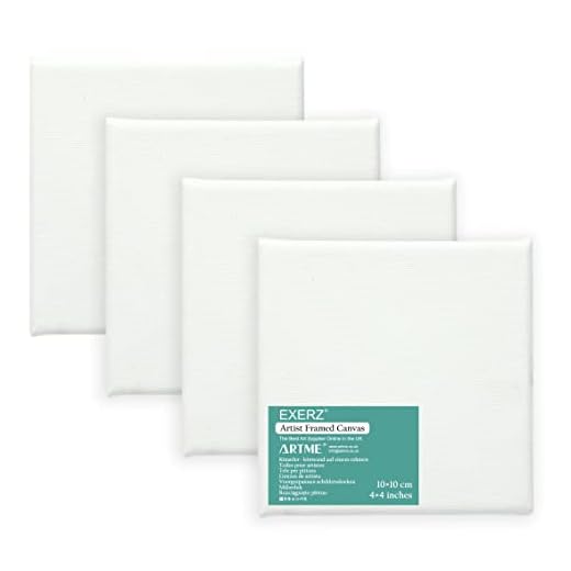 EXERZ Lienzo estirado de 10 x 10 cm, 4 unidades, lienzo cuadrado en blanco, 1,7 cm, 280 g/m², 100% algodón, triple imprimación, sin ácidos, grano medio, acrílico y aceite (10 x 15 cm, 4 unidades)