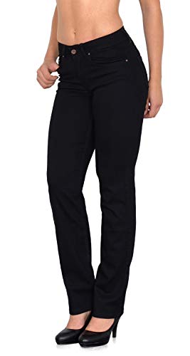 ESRA Schwarze Jeans Damen Straight Schwarze Hose Damen Jeans Stretch - Premium Baumwoll Jeans Damen High Waist Jeanshose bis Übergröße G6