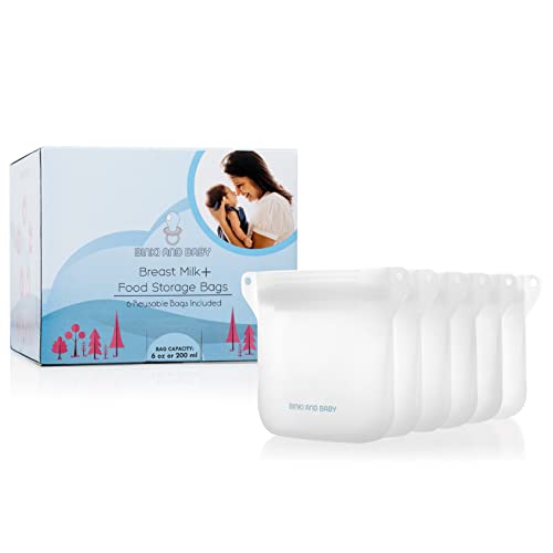 Image of Binki and Baby Breastmilk Storage Bags, 6 oz. Reusable Silicone Breast Milk Storing Container for Breastfeeding, Baby Food Storage Containers, BPA Free Freezer Bag (6-Pack, 6)