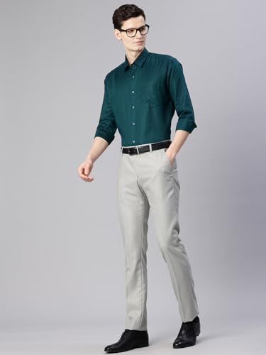 Image of Majestic Man Men's Solid Cotton Blend Textured Wrinkle-Resistant Slim Fit Easy Iron Formal Shirt