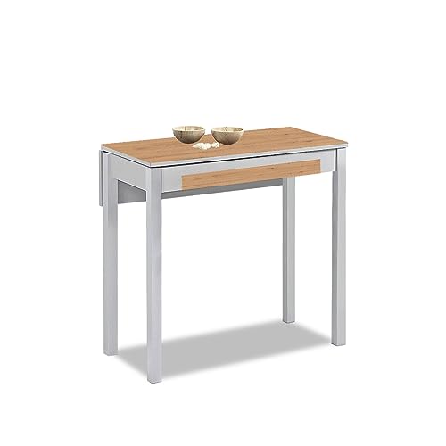Astimesa - Mesa de Cocina Extensible - Minimalista - Estructura metálica - Superficie en Cristal Color: Amazona. Medidas: 80 cm x 40 cm. Medida Extensible: 80 cm x 60 cm