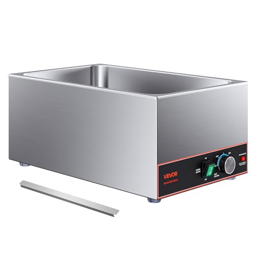 VEVOR Commercial Food Warmer, 1500W Electric Stainless Steel Steam Food Warmer, Fast Heating Countertop Buffet Bain Marie with Power Cord & Divider Strip, for Catering, Restaurants, Parties, Buffets