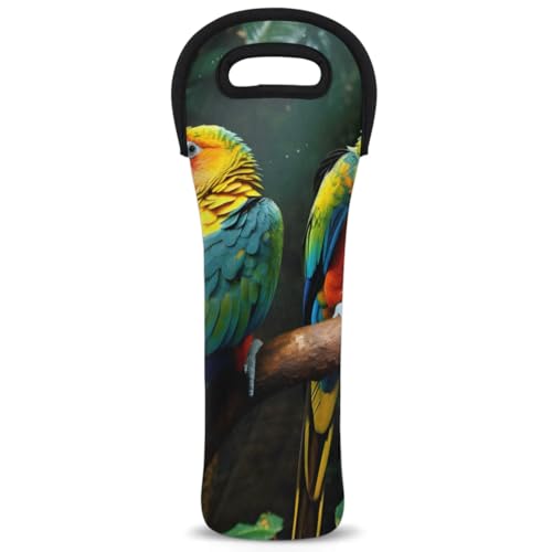Neoprene Wine Tote Carrier Bag for Wine,Water, Champagne, Beer, Baby Bottles 15.6 x 5.1 Inches, Protective Wine Bag,Parrots