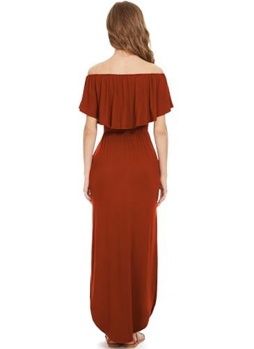Image of LILBETTER Womens Off The Shoulder Ruffle Party Dresses Side Split Beach Maxi Dress